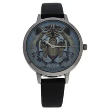 CRA016 La Animale - Silver/Black Leather Strap Watch for Women - 1 Pc Watch