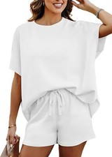 Women  s 2-Piece Lounge Set Oversized Top and Shorts Soft Pajama Outfit S-2XL