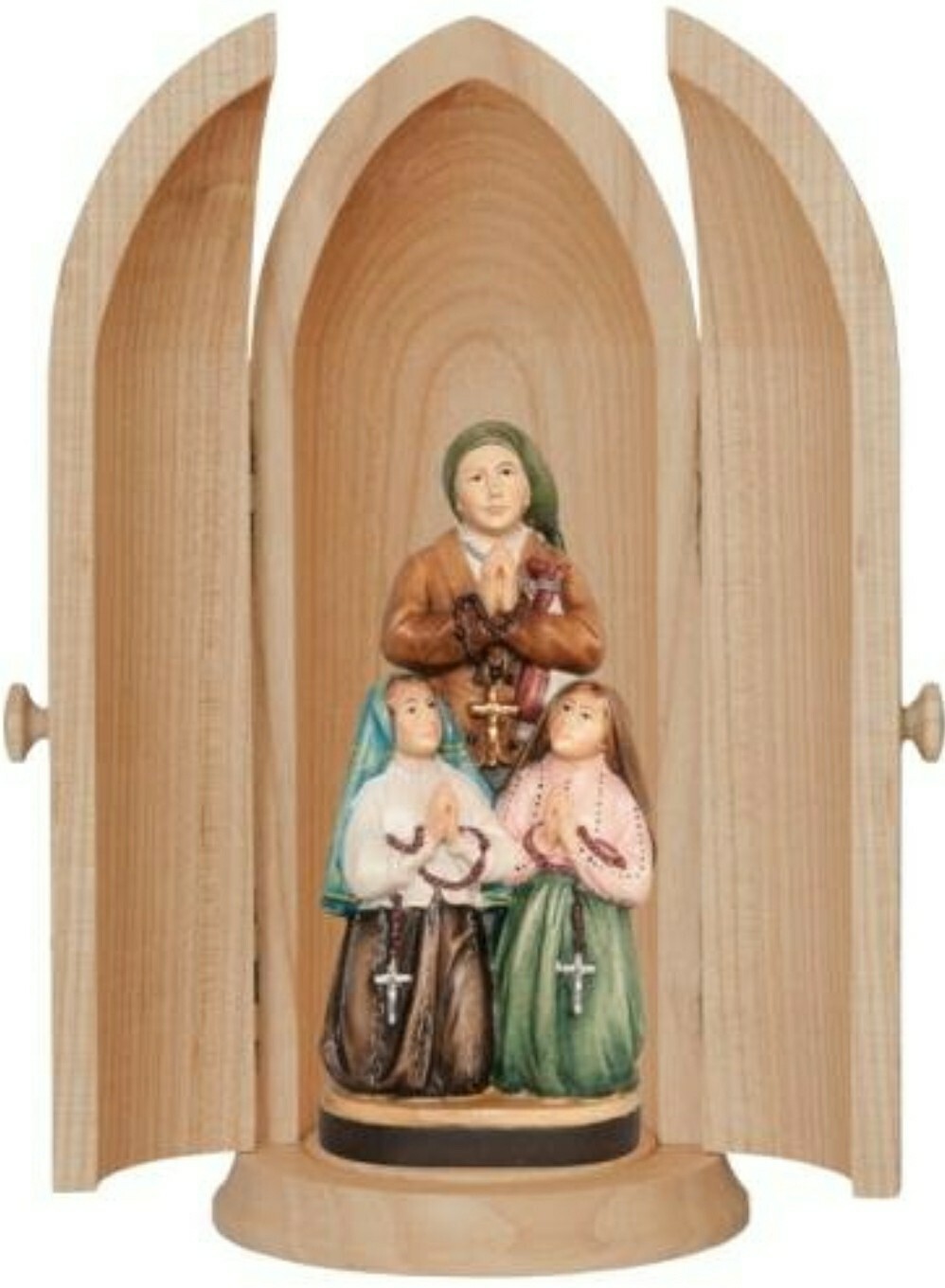 Nicho CM 15 Con Estatua Pastorelli de Fátima Tallada en Madera De en Val Gardena