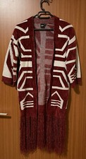 Cardigan Strickjacke Asos Strick weiß rot 36 S Fransen Ethno neu