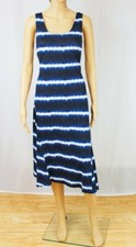 Lauren by Ralph Lauren White/Blue Tank Top Tie Dye Maxi Dress~Linen~NWT