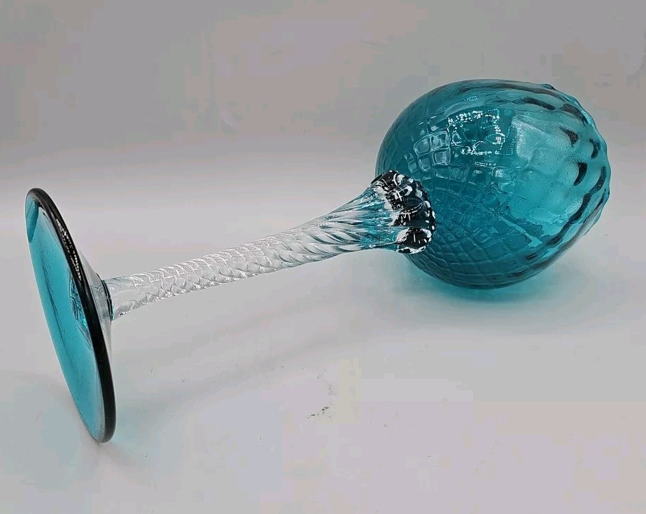 ヴィンテージ イタリアンアートガラス Murano / Empoli style VTG Murano Empoli Style Italian Art Glass Teal Quilted Optic Clear