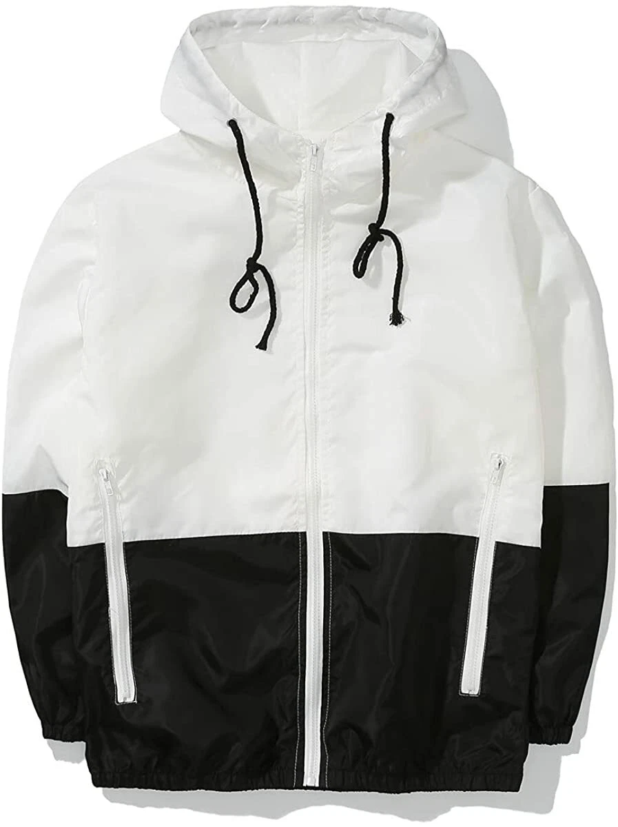 Mens Casual Jacket Zipper Drawstring Hooded Windbreaker Male