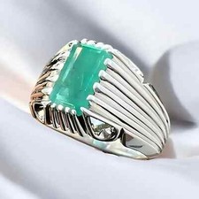 Natural Emerald Men Ring, 925 Sterling Silver, Genuine Green Emerald, Handmade