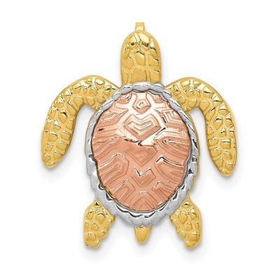 14k Gelb- und Rotgold mit Rhodium Schildkröte Plättchen Anhänger