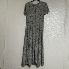 CDC Caren Desirée Co Floral Midi Dress Sage Green Button Front Short Sleeve Sz 6