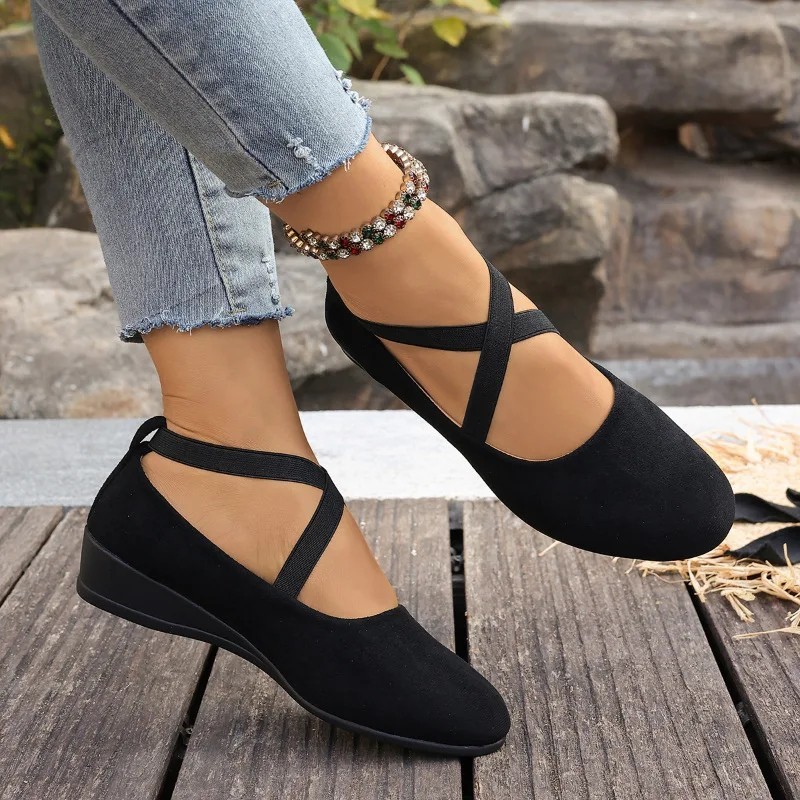 ZAPATOS DE BODA DE GAMUZA PARA MUJER DAMA DE HONOR FIESTA CUÑA TACÓN BAJO SANDALIAS TALLA
