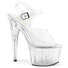 Pleaser 7 Inch Heel Ankle Strap Sandal With Mini Glitters Adore 708Mmg High