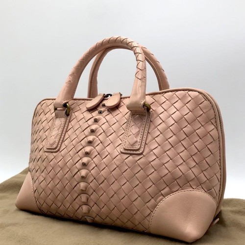 Bottega Veneta Intrecciato Top Handle Bag Pink Leather Gold Hardware
