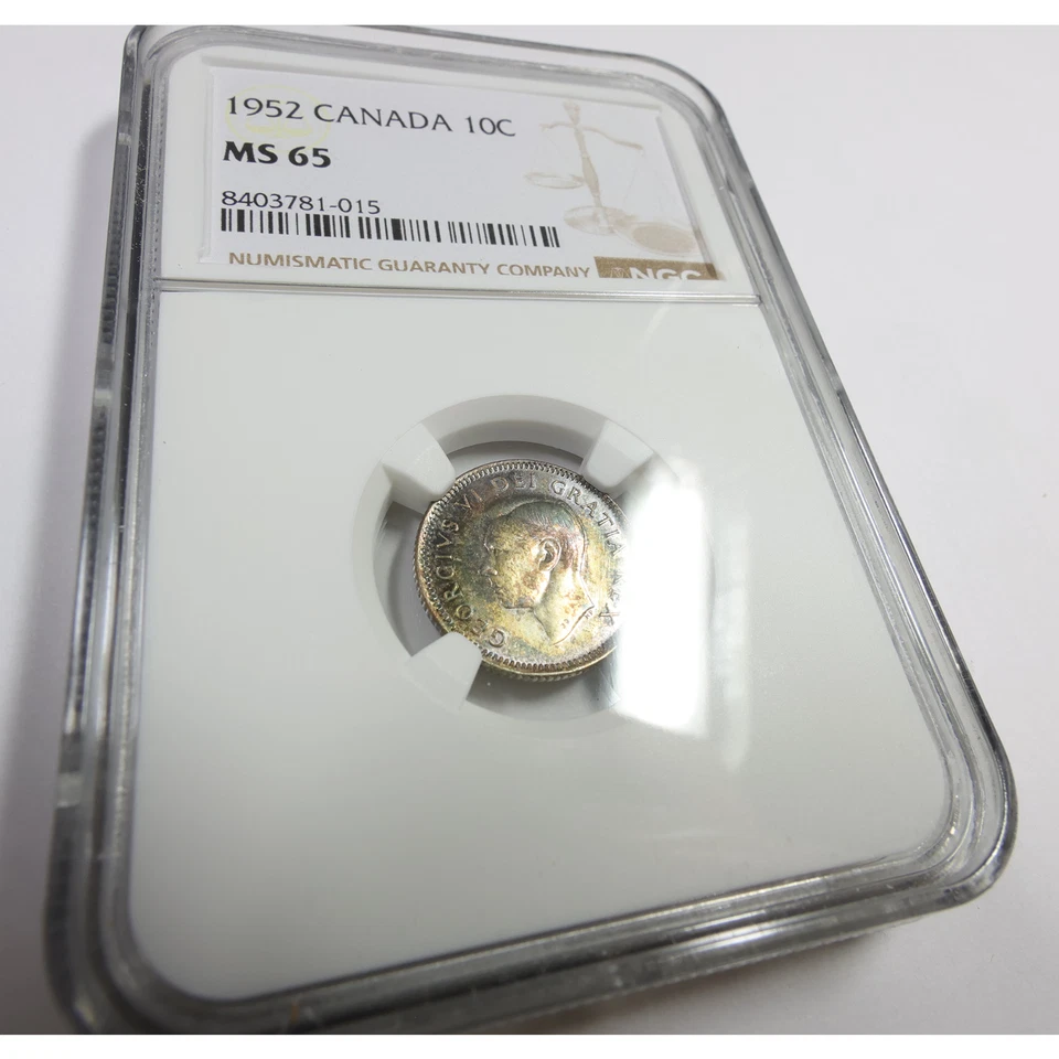 1952 NGC MS65 - Canada Toned Silver Ten Cent 10c Coin #57997A - Image 3 of 4