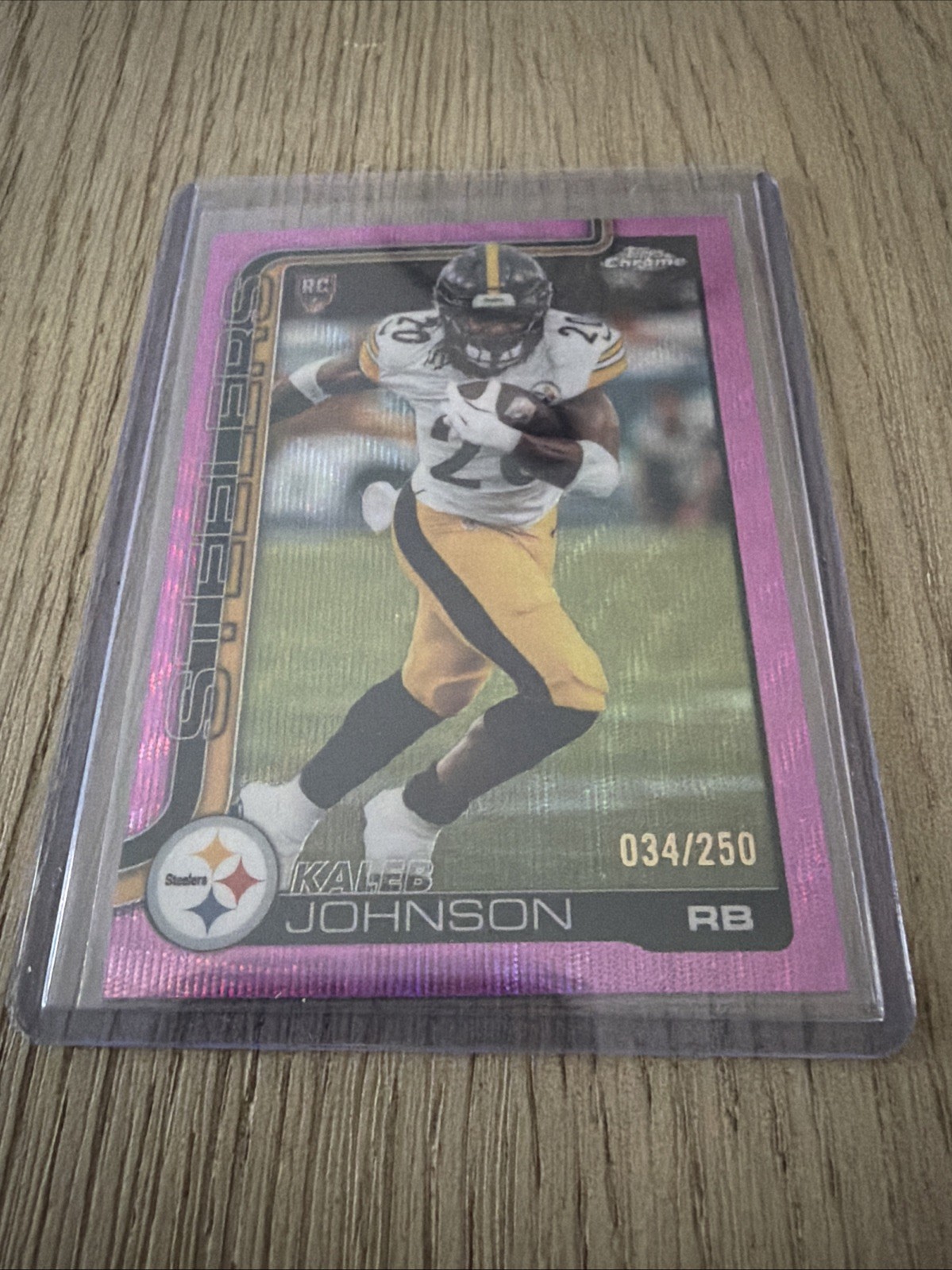 Kaleb Johnson 2025 Topps Chrome #323 Pink Wave Refractor /250 Steelers RC