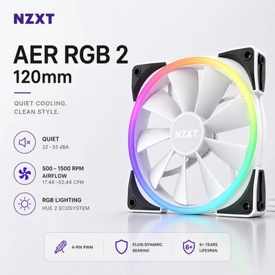 NZXT AER RGB 2 RGB Fluid Dynamic Bearing PWM 120mm Fan (White) | Ships from USA - Image 1 of 3