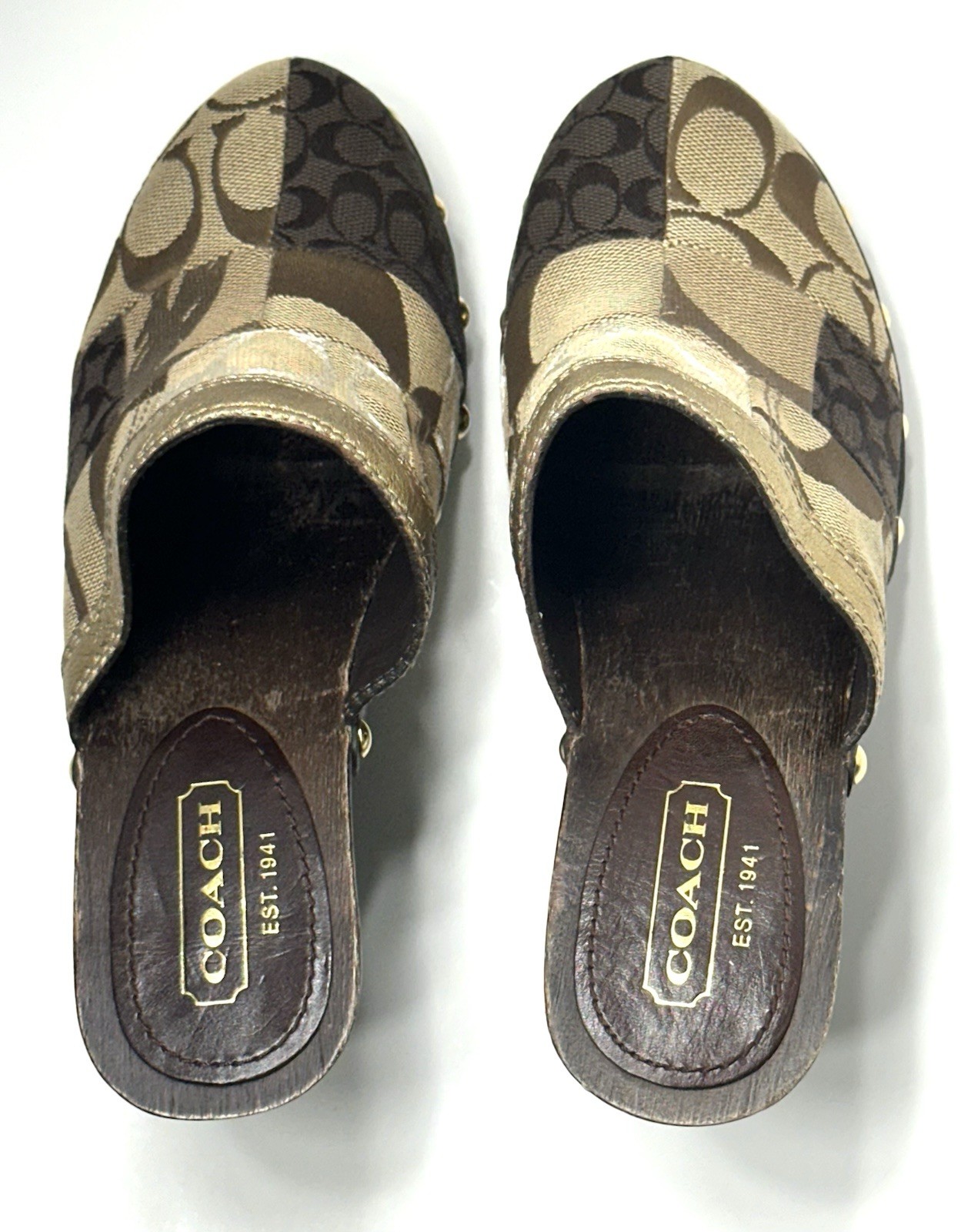 COACH Logo Clogs Heels Patchwork Studded Mules Wo… - image 8