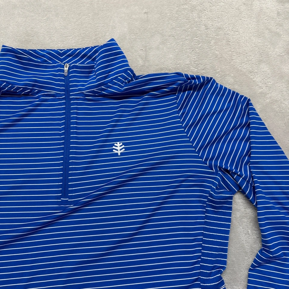 Pullover Coolibar Mujer XL Azul Rayas 1/4 Cremallera Manga Larga UPF 50+ Rendimiento Foto 4 de 4