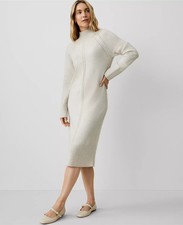 Ann Taylor Mock Neck Raglan Sweater Dress Pale Sand Heather Large NEW