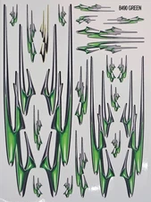 NOT CUT-B490 Green Flames-1/24-RC Car Clear Matte Vinyl Finish Sticker Sheet