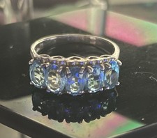 Sterling Silver Aquamarine Half Eternity Band Ring 5-Stone Pale Blue Size 5