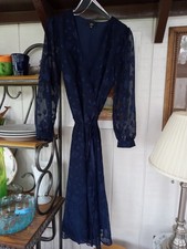 Lulu’s Sz S Evening Of Elegance Jacquard Wrap Midi Dress Floral Navy Blue NWT