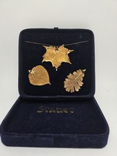 Stauer Fine Jewelry, 18" Chain, 925 Silver Gold Plated Leaf Necklace w 3 Charms 