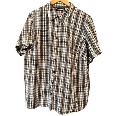 Croft & Barrow Woman 1X Seersucker Plaid Stretch Button Front Shirt Top