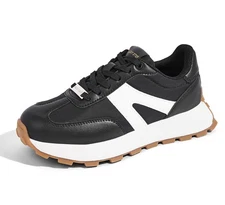 LUCKY STEP Women's Platform Fashion Sneakers Black US 8