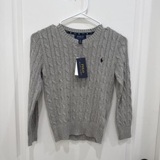 NWT Polo Ralph Lauren GRAY Heather CABLE Sweater Boys Size S 8 NWT