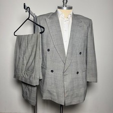 Lorenzo Latini Suit Mens 40R 32x30 Grey Glen Check Double Breasted Vintage Italy