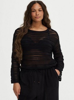 Torrid Open Stitch Pullover Sweater Deep Black Size 1XL NWT