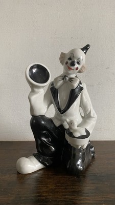 Vintage Keramik Clown Figur hält À Vogel auf À Tablett. Mark To Base. 16 cm hoch