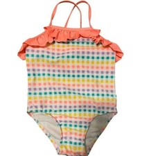 Cat Jack Girls Swimsuit 3T One Piece Gingham Ruffle Strap Colorful Cute
