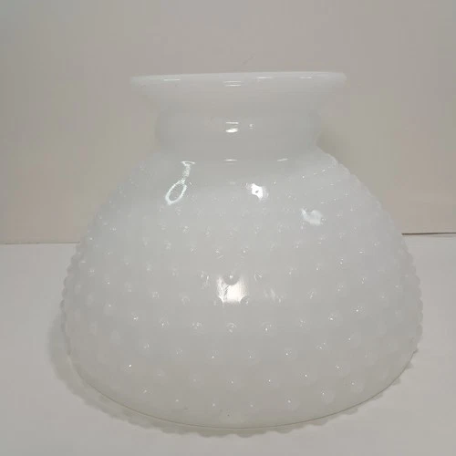 White Milk Glass Hobnail Hurricane Lamp Shade 8” Fitter 5 1/2” Tall Vintage