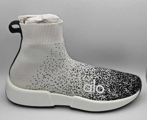 Alo Yoga Velocity Knit Sneaker White/Black Speckled Slip-On Mid Top W7125R