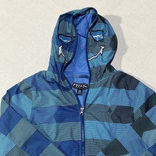 Volcom Hoodie Windbreaker Jacket Zip Boys Medium Blue Stripe Surf skateboard