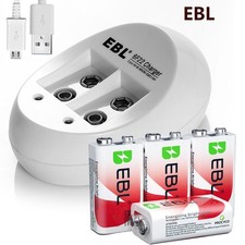 EBL 600mAh 9Volt Rechargeable Lithium-ion Li-ion Batteries /Optional Charger LOT