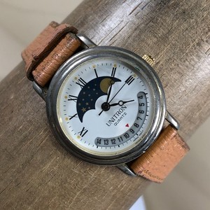 Vintage Unitron Moon Phase Abalone Quartz Watch Silver Tone Black Leather Band Unitron Woman main image 4