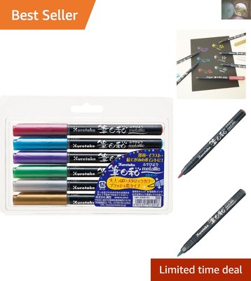 Professional 6-Color ZIG FUDEBIYORI Metallic Brush Pen Set - Waterproof Quality