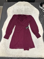 New Express Cocktail Long Sleeve V Neck Wrap Mini Dress Burgundy Size XXS NWT 