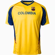 Just 4 Kicks Colombia Soccer Jersey Youth Yellow Blue Flag Fan Shirt YS-YXL