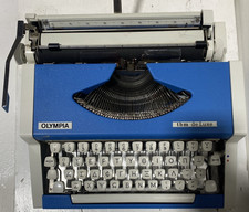 Working Vintage Blue Olympia Traveller de Luxe Typewriter from 1970's thumbnail