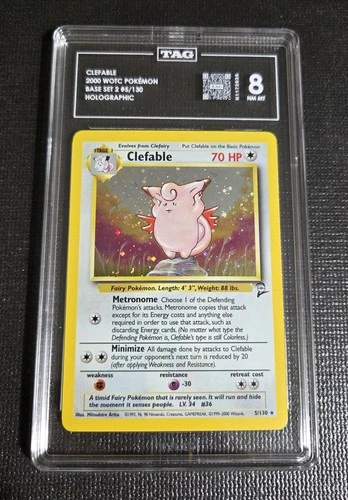 Clefable 2000 WOTC Pokemon Base Set 2 Holo 5 TAG 8 NM Mint