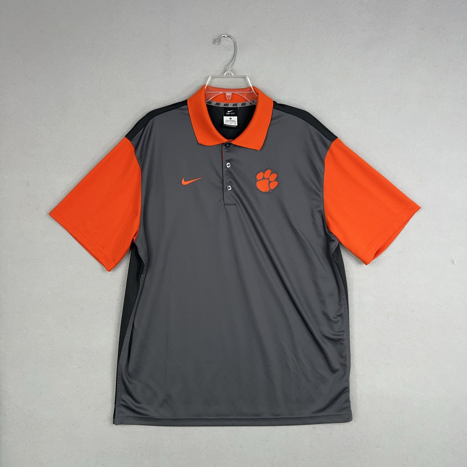 Clemson Tigers Polo Shirt Mens XL Gray Orange Nike Dri-Fit NCAA Football Golf