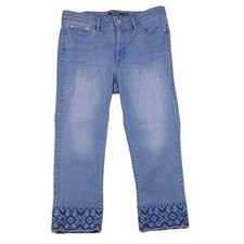 Lauren Ralph Lauren Blue Embroidered Hem Straight Leg Jeans Womens 12 Light Wash