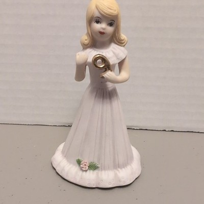 Enesco Growing Up Birthday Girl Porcelain Figurine Hand Painted Floral 1981