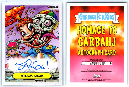 Garbage Pail Kids Adam Bomb 40th Anniversary AUTO Gutierrez GARBA-20 - Picture 3 of 3