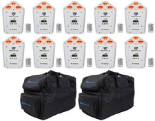 10 Rockville RF WEDGE WHITE RGBWA UV Battery Wireless DMX Up Lights Bags Remotes
