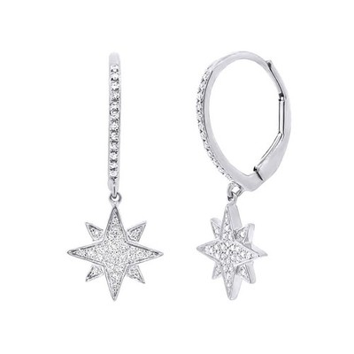 Women's Drop Earrings Solid 14K Gold Genuine Diamond Star Earrings Dangles 