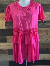 New Urban Outfitters KIMCHI ROSE Pink Button Layered Collar Short Sleeve Dress L