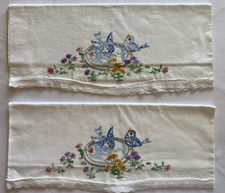 Vtg Queen Size Pillow Case/Sham w/ Embroidere...