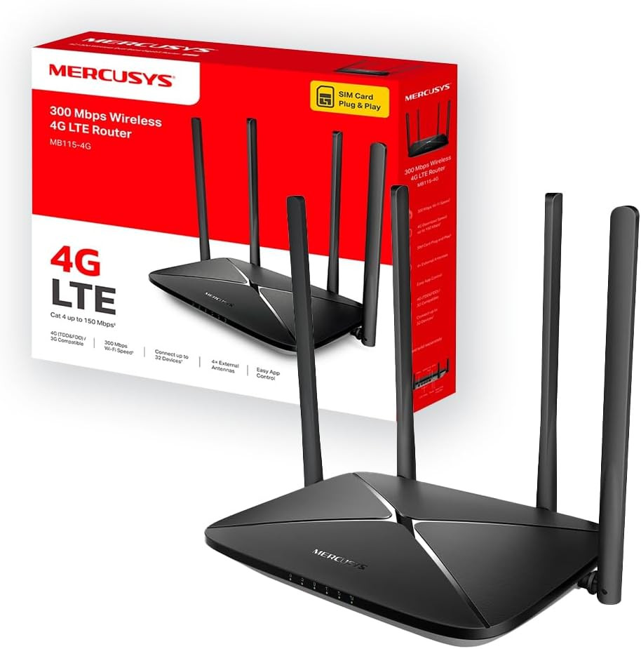 MB115-4G Router WiFi con SIM | 4G LTE N300Mbps | 4 Antenne Mercusys