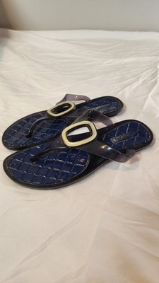 Grendha Jelly Black And Blue Rubber Sandals Size 8